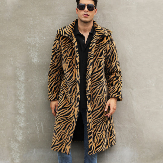 Herren modischer Plüschmantel mit Zebra-Muster R&B