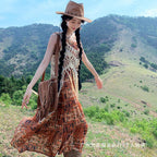 Damen Boho Chic Maxi-Kleid mit Fransen und gehäkeltem Oberteil R&B