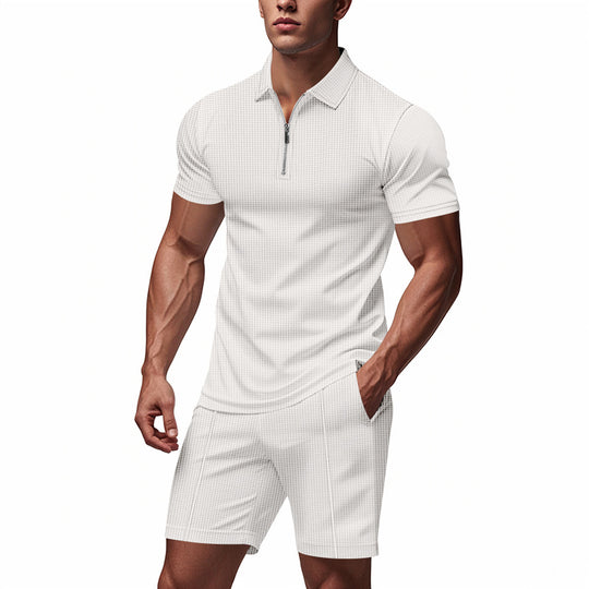 Herren Sportliches Kurzarm-Set mit teils strukturiertem Design und durchgehendem Reißverschluss R&B