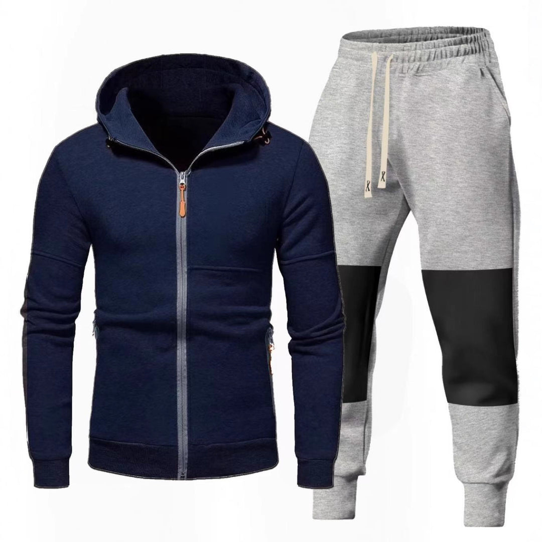 Herren Sportliches Hoodie- und Jogginghose-Set mit Funktionalen Reißverschlusstaschen R&B