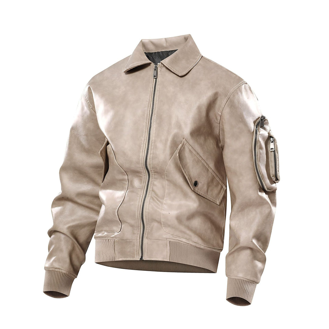 Damen lässige Kunstlederjacke mit praktischen Taschen R&B