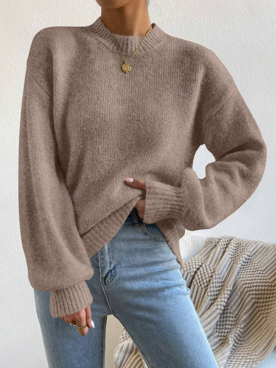 Damen Kuschelpullover mit weitem Schnitt und hochgeschlossenem Kragen R&B