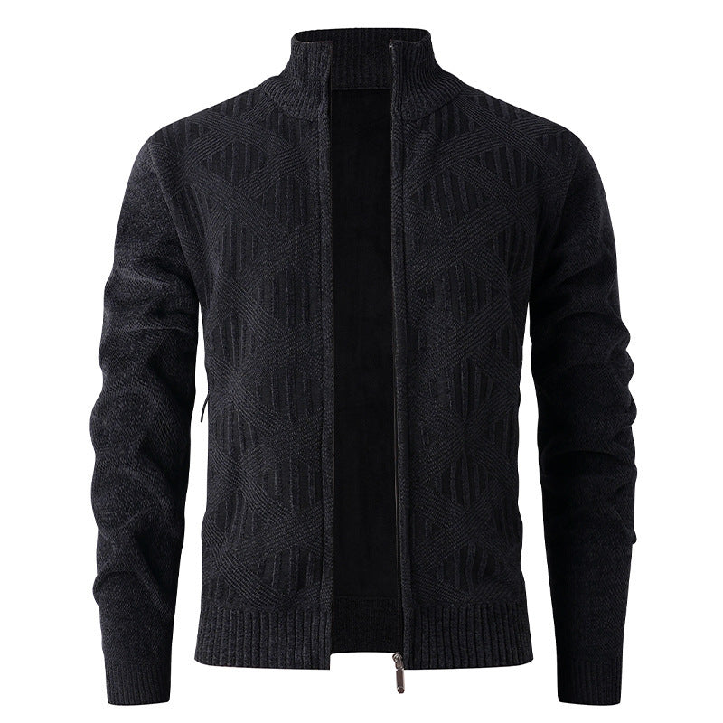Herren elegante Strickjacke mit strukturiertem Design und hohem Stehkragen R&B