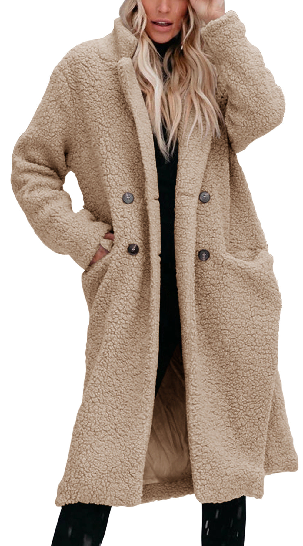 Damen Oversized Teddy-Mantel mit Knopfverschluss und praktischen Taschen R&B