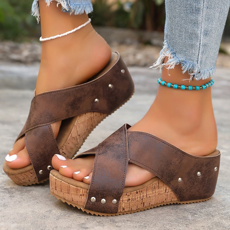 Damen Wedge-Pantoletten mit geflochtenem Riemendesign und komfortablem Fußbett R&B