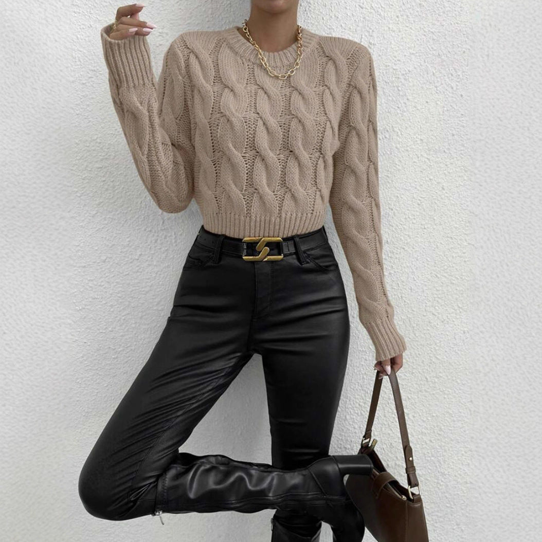 Damen Grobstrick Pullover mit Zopfmuster R&B