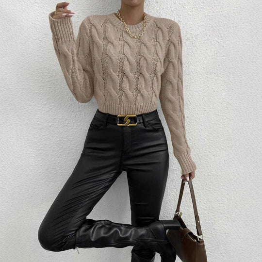 Damen Grobstrick Pullover mit Zopfmuster R&B