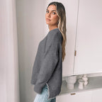 Damen Strickpullover mit dekorativem Saum und weiten Ärmeln R&B