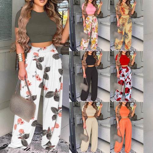 Damen elegantes und luftiges Set mit Palmenmuster R&B