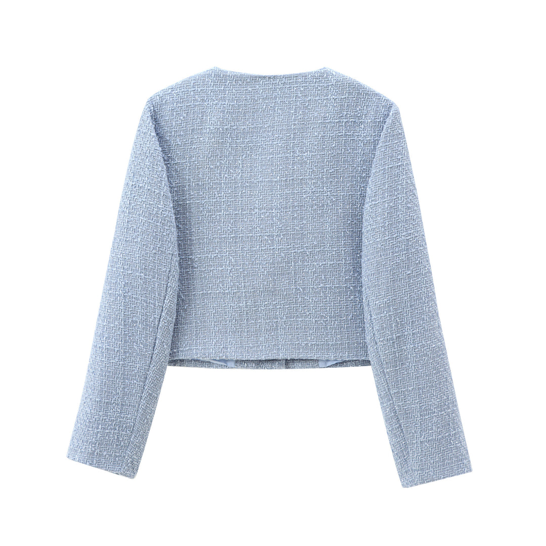 Damen elegante Kurzjacke im strukturierten Tweed-Stil mit praktischen Taschen R&B