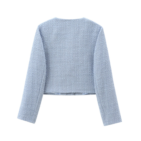 Damen elegante Kurzjacke im strukturierten Tweed-Stil mit praktischen Taschen R&B
