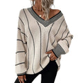 R&B | Pullover - Damen Winter Gestreifter V-Ausschnitt Strickpullover