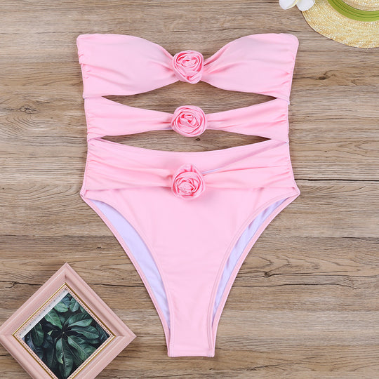Damen Einteiliger Badeanzug mit floralem Design und innovativem Cut-Outs R&B