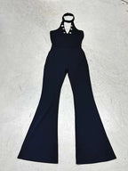 Damen Fließender Jumpsuit mit hochgeschlossenem Ausschnitt und dekorativen Knöpfen R&B