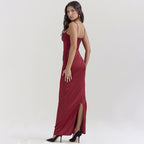 Damen Elegantes Satin Maxikleid mit Spaghettiträgern und figurbetontem Schnitt R&B