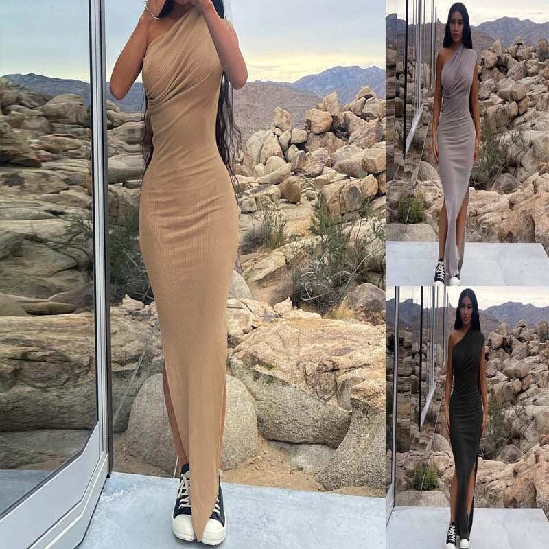 Damen asymmetrisches Schlitz-Maxikleid R&B