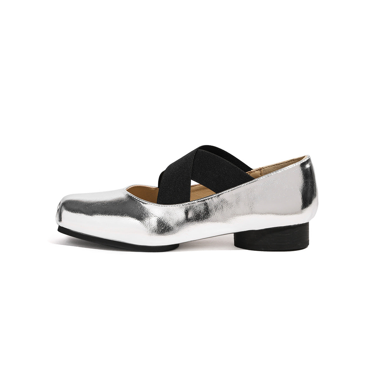 Damen elegante Ballerinas mit elastischen Riemen und glänzender Leder-Oberfläche