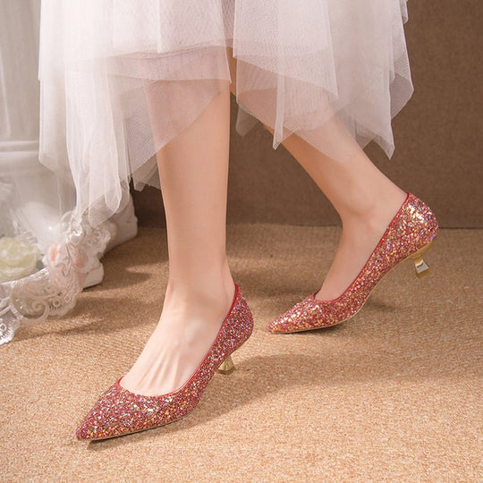 Damen elegante glitzernde Pumps mit spitz zulaufender Form R&B