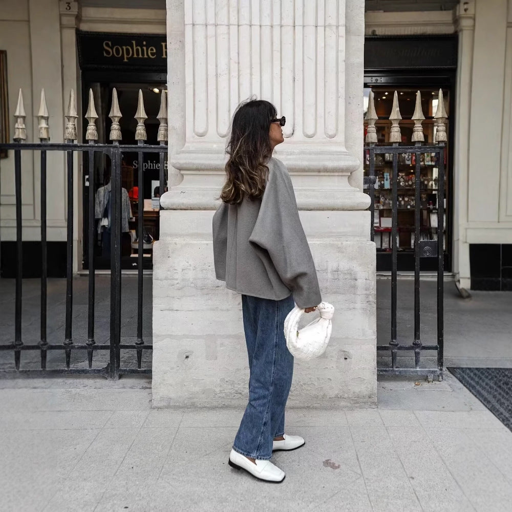 Damen modische Kurzjacke mit elegantem Revers und praktischen Taschen R&B