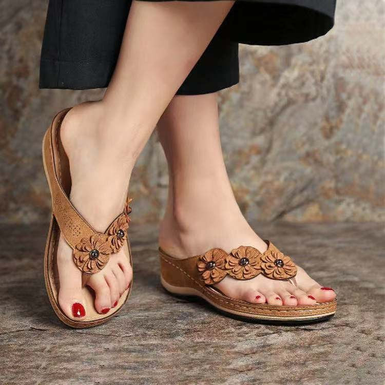 Damen komfortable Zehentrenner-Sandalen mit floralem Detail und gepolsterter Innensohle R&B