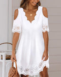 Damen lässiges Sommerkleid mit offenen Schultern und Spitzenbesatz R&B