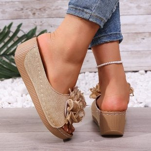 Damen modische Pantoletten mit floralen Applikationen R&B