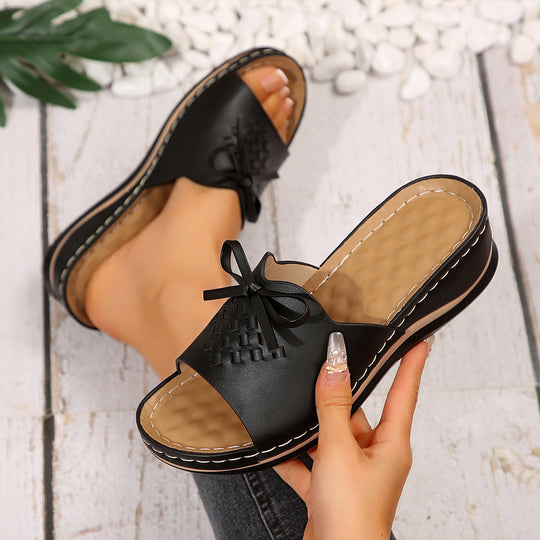 Damen Komfortable Mules mit dekorativem Knoten und geflochtenem Design R&B