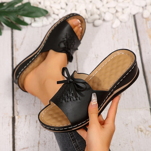 Damen Komfortable Mules mit dekorativem Knoten und geflochtenem Design R&B