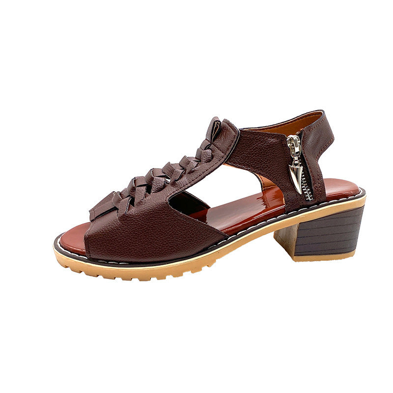 Damen elegante Sandalen mit geflochtenen Riemen und komfortablem Blockabsatz R&B