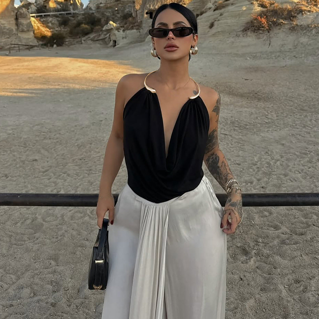 Damen Wickeltop mit raffiniertem Ausschnitt und eleganter Drapierung R&B