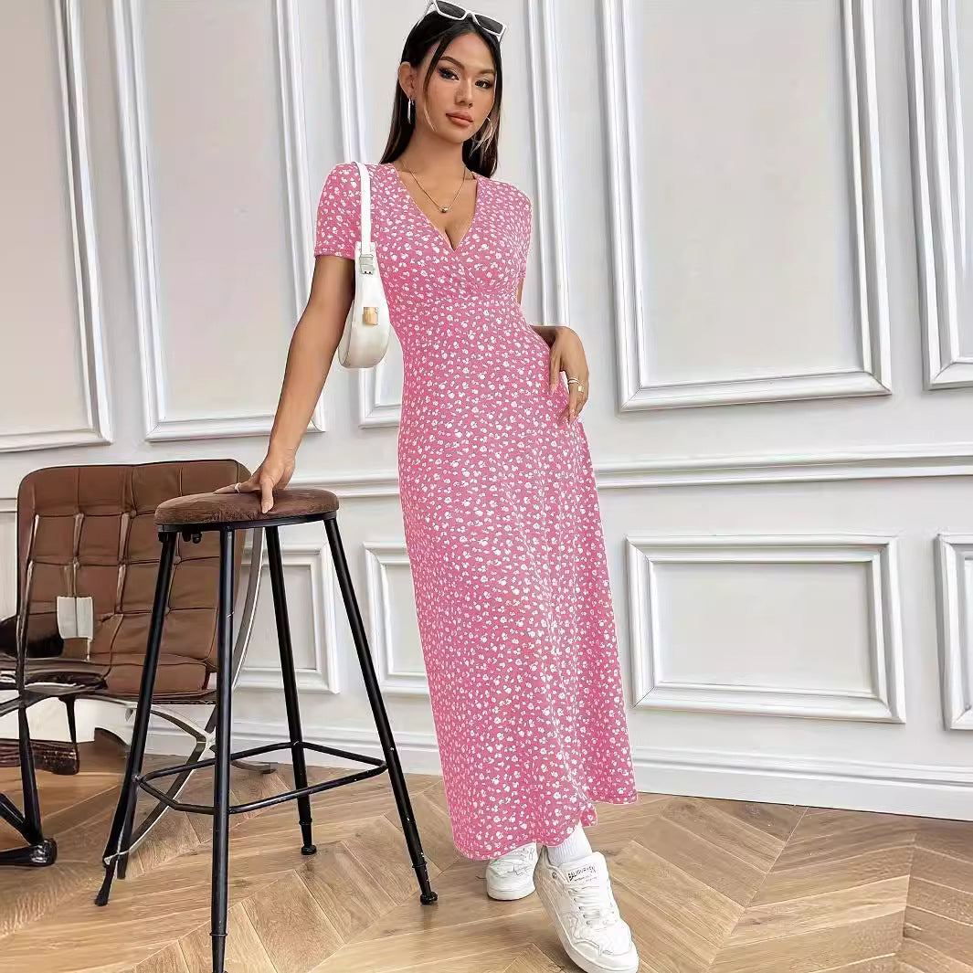 Damen Maxikleid mit elegantem Wickelausschnitt und floralem Muster R&B