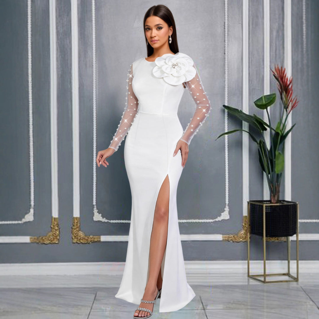 Damen Glamouröses Abendkleid mit taillierter Silhouette und transparenten Puffärmeln R&B