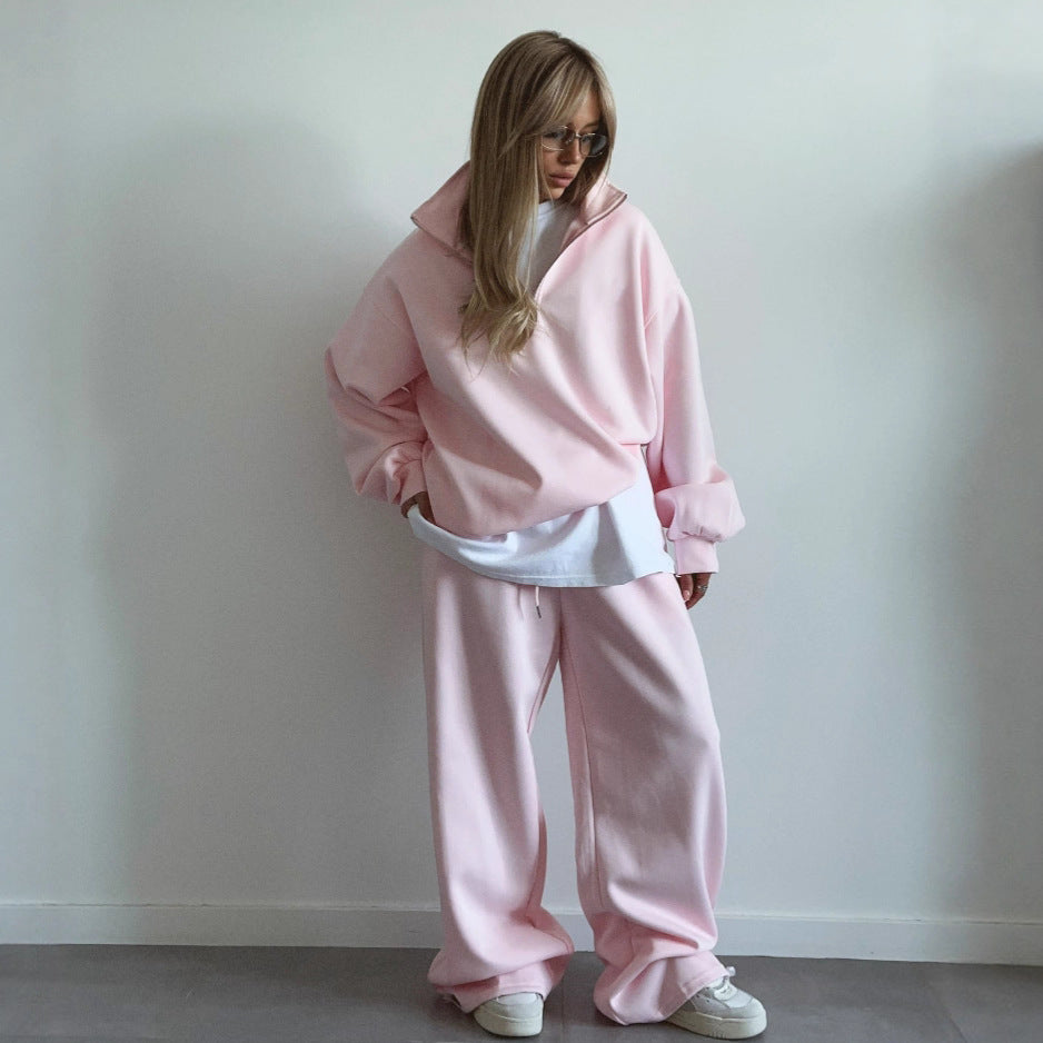 Damen sportlicher Kapuzenpullover mit hohem Kragen und breitem Schnitt R&B
