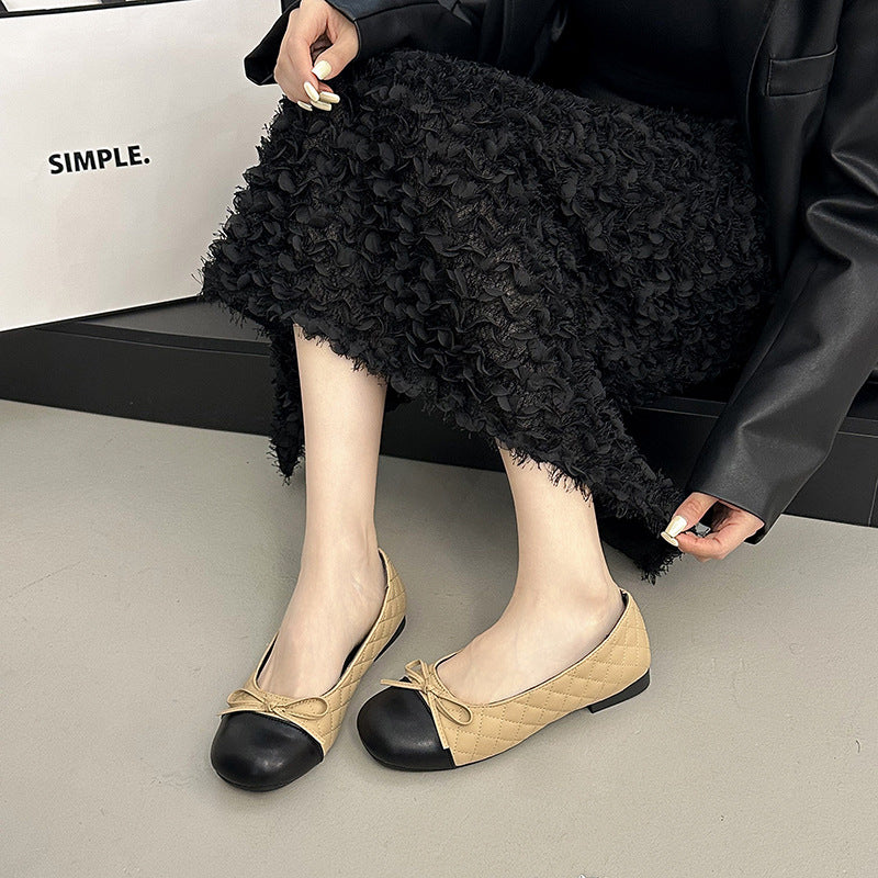 Damen edle Ballerinas mit feinem Schleifendetail und kontrastierendem Zehenbereich R&B