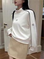 Damen Sportlicher Turtleneck-Pullover mit Kontrastnähten R&B
