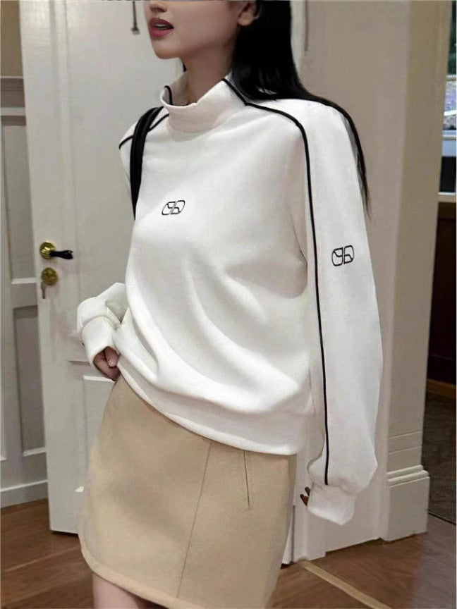 Damen Sportlicher Turtleneck-Pullover mit Kontrastnähten R&B