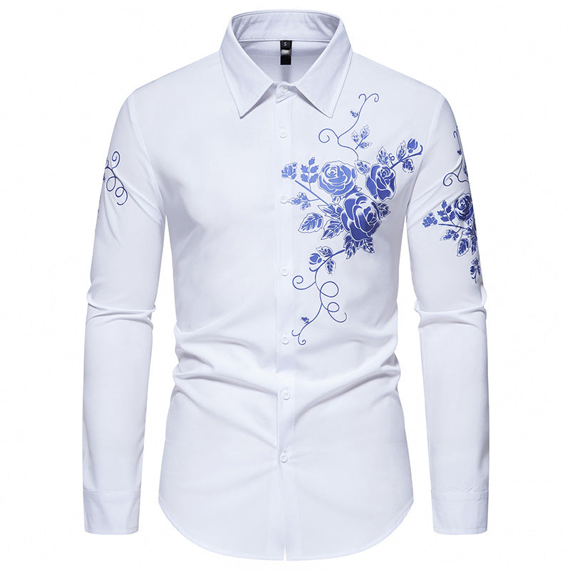 Herren Langarmhemd mit floralen Stickereien R&B