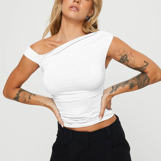 Damen asymmetrisches Oberteil mit schulterfreiem Design und elegantem Schnitt R&B