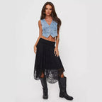 Damen R&Brne Spitzenmidi-Rock mit asymmetrischem Saum R&B