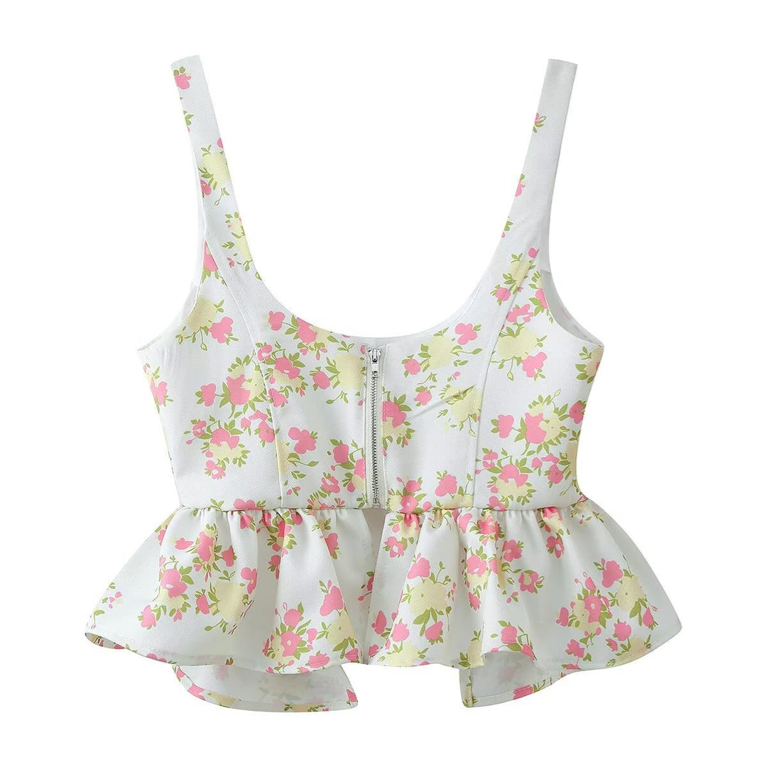 Damen Blumenmuster Crop-Top und Hose Set R&B
