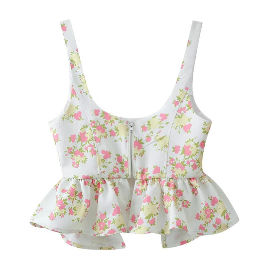 Damen Blumenmuster Crop-Top und Hose Set R&B
