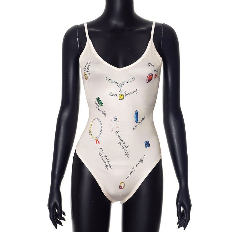 Damen Einteiler Badeanzug mit kreativen Schmuck-Prints R&B