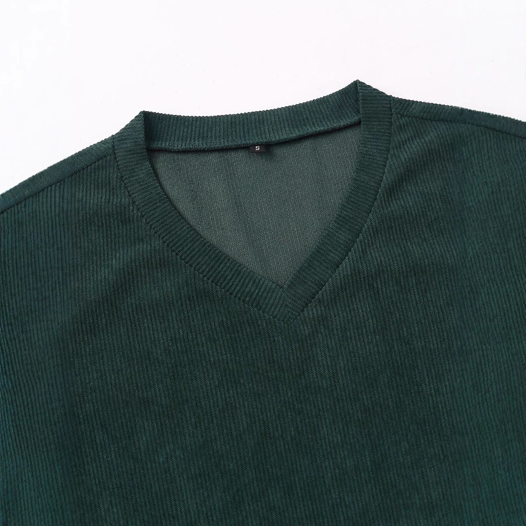 Damen Cropped Langarmshirt mit V-Ausschnitt und Rippstruktur R&B