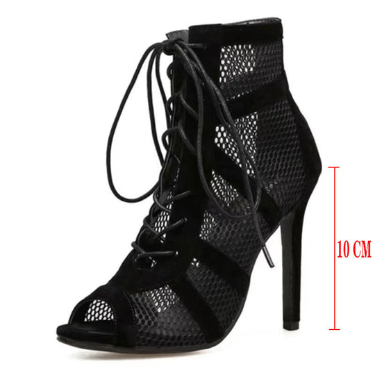 Damen Peep-Toe Stiefeletten aus atmungsaktivem Netzmaterial mit eleganten Schnürdetails R&B