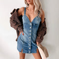 Damen Denim-T-Shirtkleid mit Knopfleiste und figurbetontem Schnitt R&B