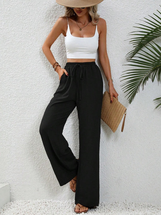 Damen Bequeme leichte Palazzo-Hose mit elastischem Bund und praktischen Taschen R&B
