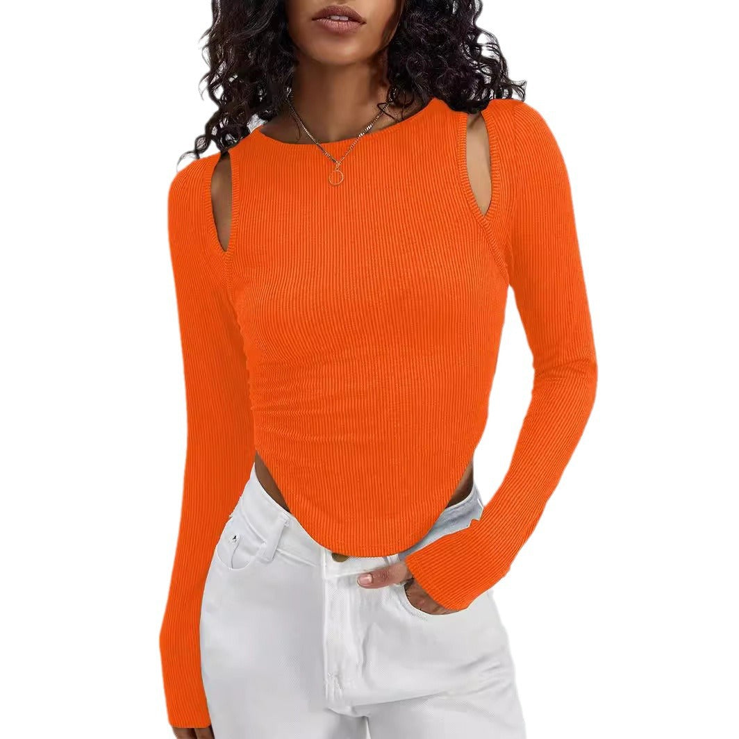 Damen Langarmshirt mit asymmetrischem Cut-Out und Rippstruktur R&B