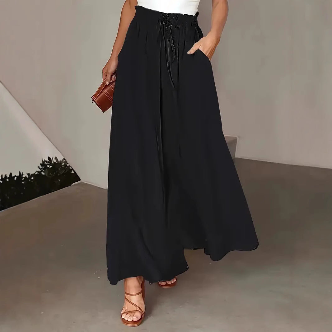 Damen Weit geschnittene Palazzo-Hose mit elastischem Bund und Punktmuster R&B