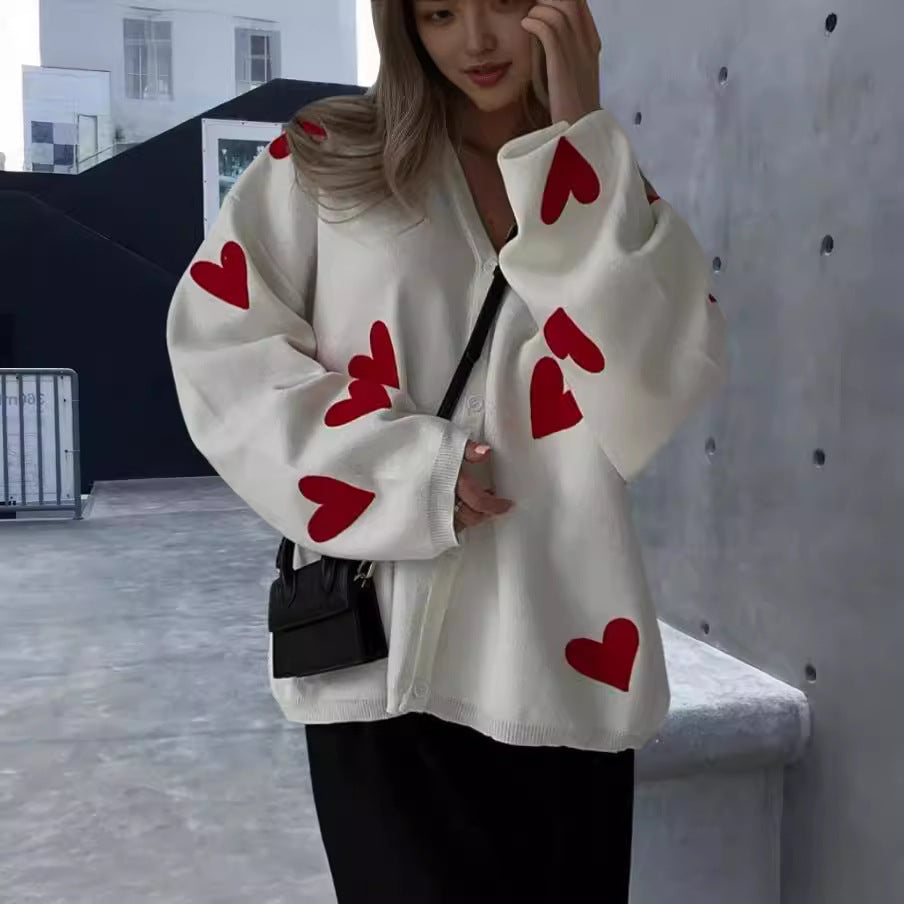 Damen Pullover mit Herzmotiven R&B