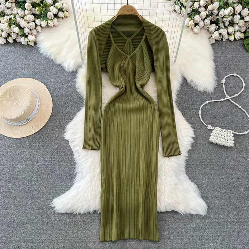 Damen elegantes Maxikleid mit raffinierten Falten und tiefem Ausschnitt R&B